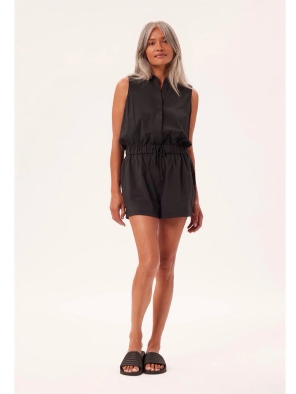 Girlfriend Collective Stretch Woven Sleeveless Romper Medium